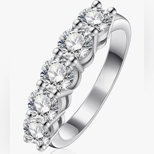 5 Stone 1.5ct Moissanite Eternity Ring 925 Sterling Silver Radiant Round Cut